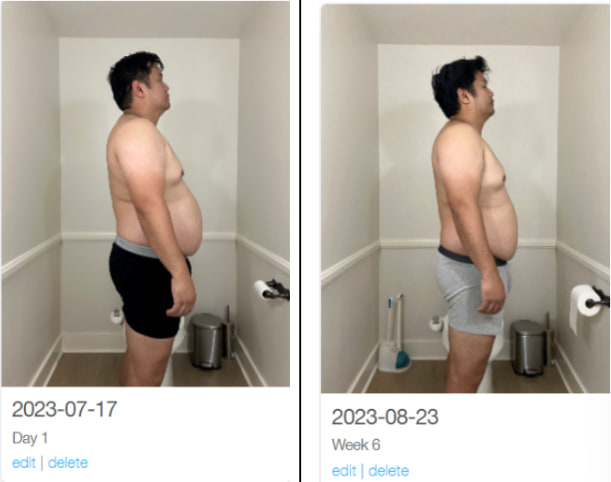 Client progress photo, before and after