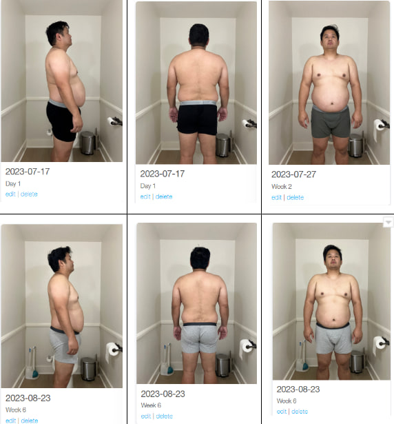 Client progress photo, before and after