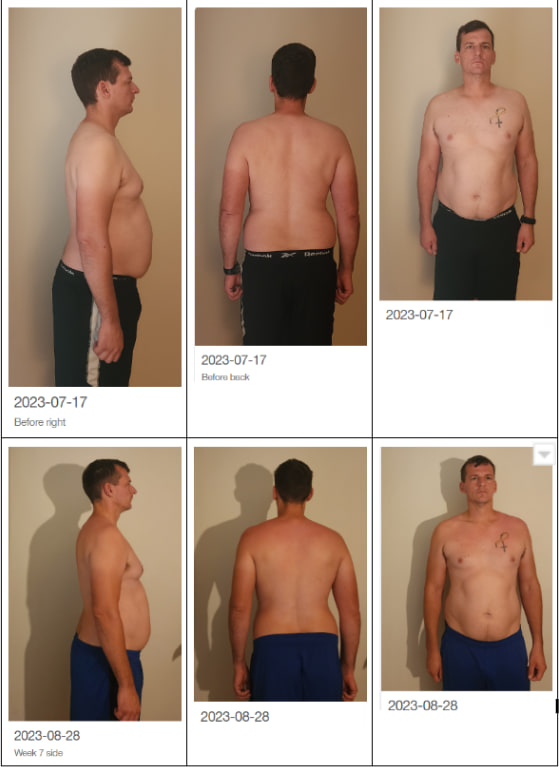 Client progress photo, before and after
