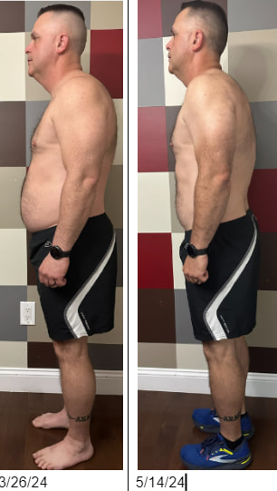 Client progress photo, before and after